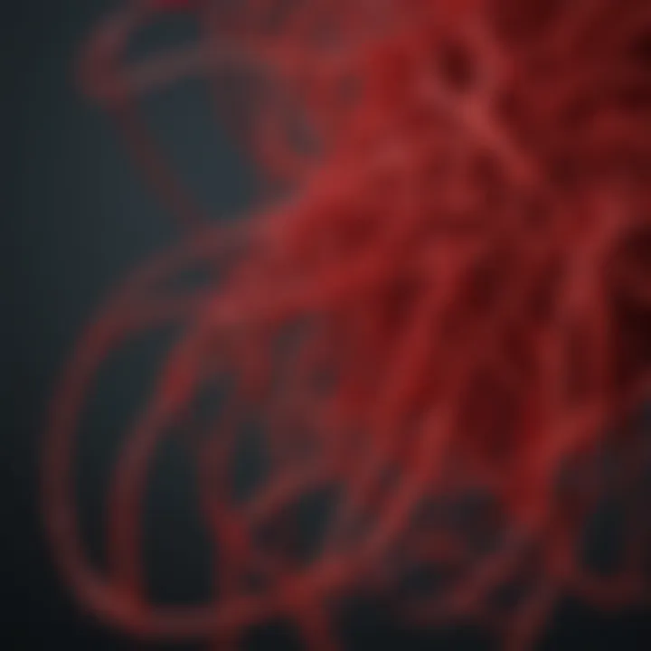 Abstract representation of tangled red strings symbolizing mental confusion and stress