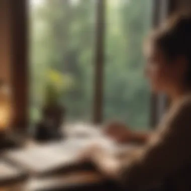 Journaling for Self-Reflection A person journaling affirmations in a cozy environment
