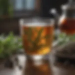 A serene cup of herbal tea surrounded by calming elements