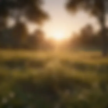 Golden Hour Serenity Artistic depiction of a sunset over a peaceful meadow