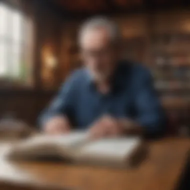 A thoughtful individual immersed in reading a pivotal self-help book in a cozy setting.