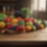 Fresh fruits and vegetables on a wooden table