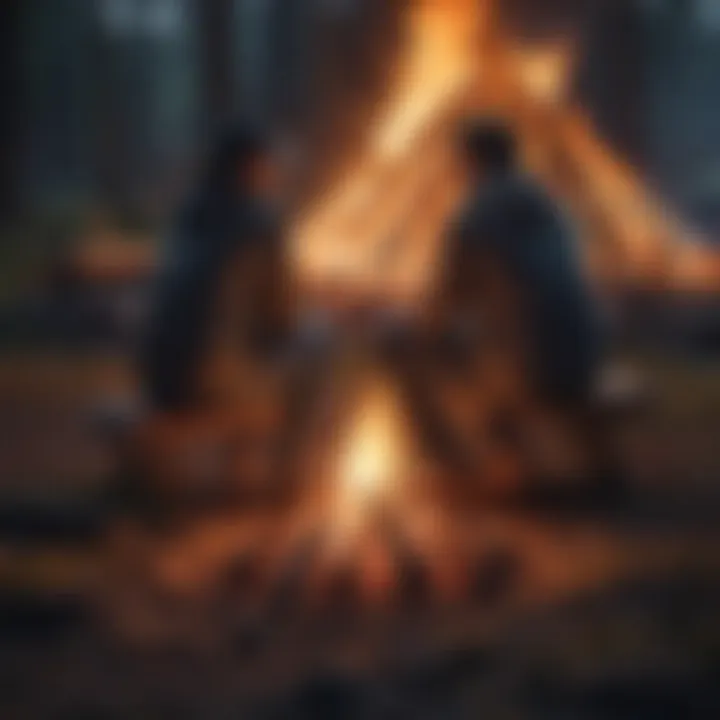 Couple sitting by a bonfire sharing stories