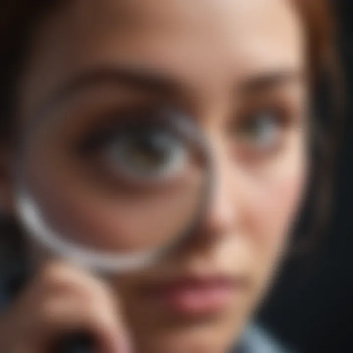 Magnifying glass focusing on self-assurance concept