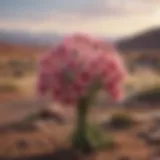 Illustration of a bouquet of kindness blossoming in a barren landscape