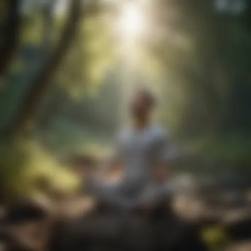 Person meditating in peaceful nature setting