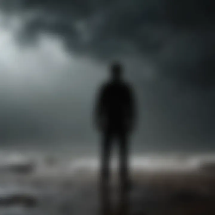 Silhouette of a person standing in a storm, symbolizing internal turmoil