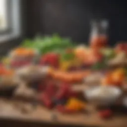 A vibrant assortment of clean foods on a wooden table showcasing freshness and variety.