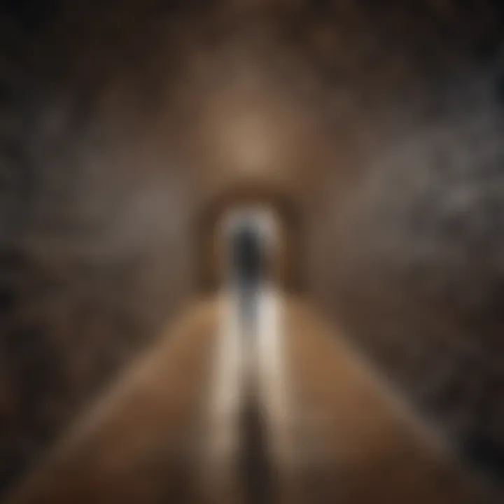 Abstract depiction of deep introspection with maze and light at end of tunnel