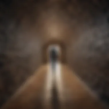 Delving Into Introspection Abstract depiction of deep introspection with maze and light at end of tunnel