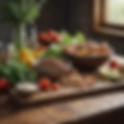 Fresh low carb ingredients on a wooden table