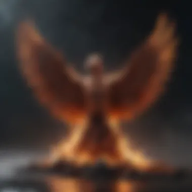 Conceptual representation of a phoenix rising from ashes