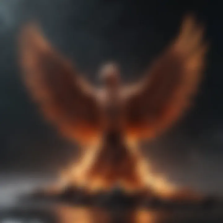 Conceptual representation of a phoenix rising from ashes