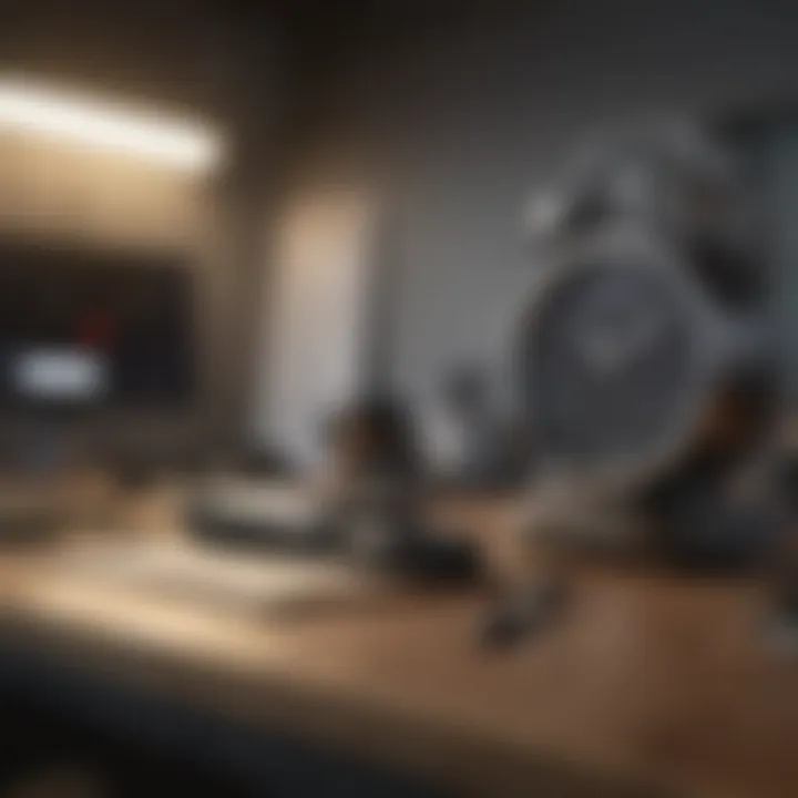 A balanced workspace with time management tools