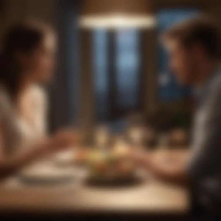 Couple engaging in thoughtful conversation over a cozy dinner