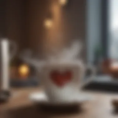 A cup of steaming tea with steam forming heart shapes in the air