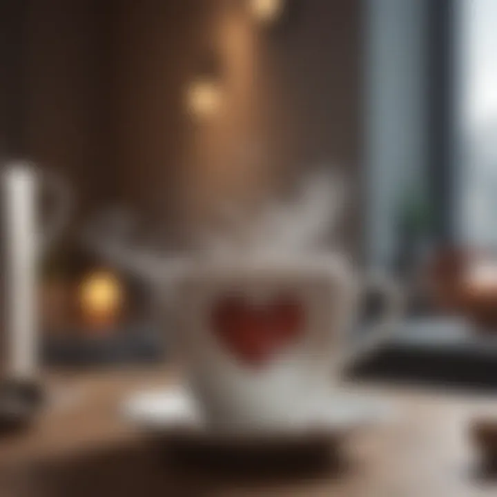A cup of steaming tea with steam forming heart shapes in the air