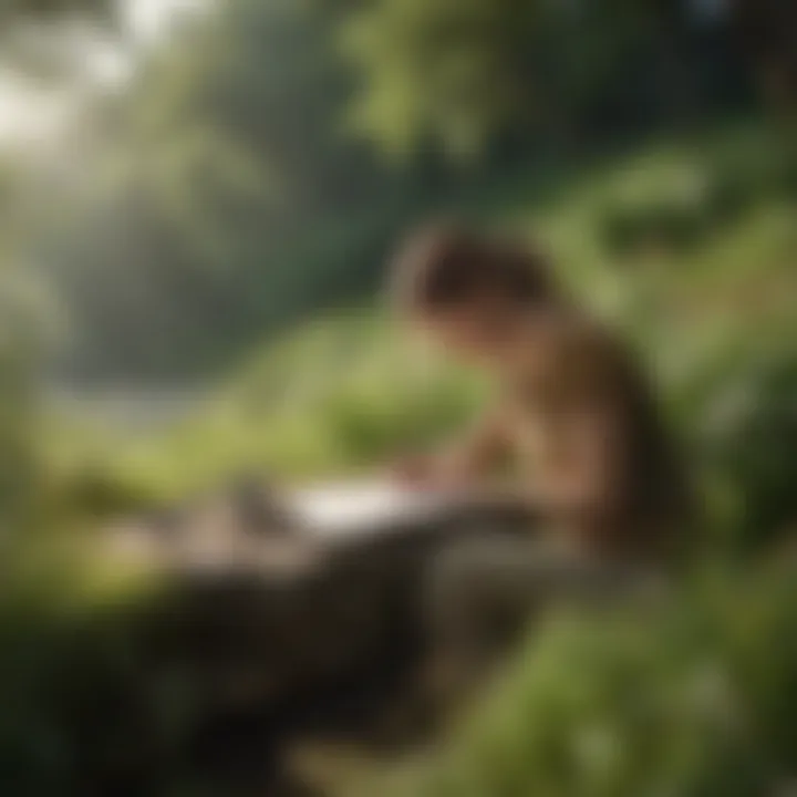 Illustration showing a person peacefully writing in a serene natural setting