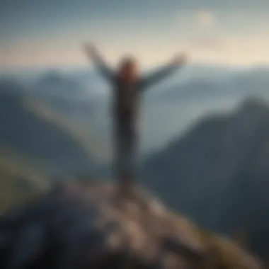 Reaching New Heights: The Essence of Personal Empowerment A person standing atop a mountain, representing achievement and self-empowerment.