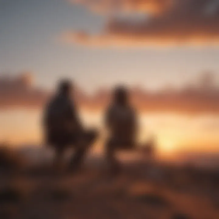 Illustration of a couple sharing their aspirations and dreams while looking at a sunset