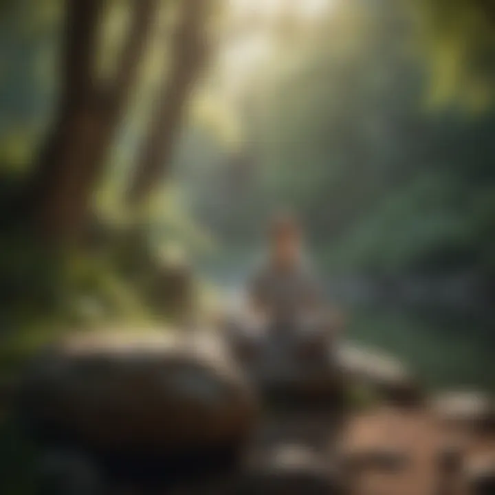 Person meditating in serene nature setting