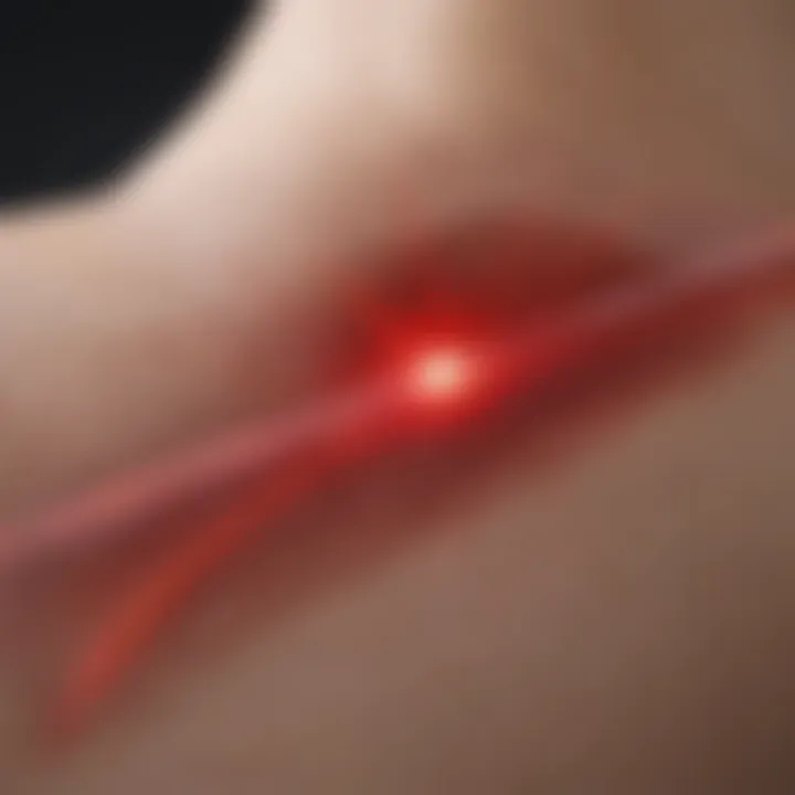 Detailed illustration of red laser penetrating skin layers