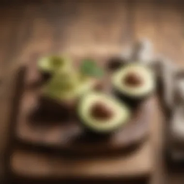 Avocado slices on wooden board