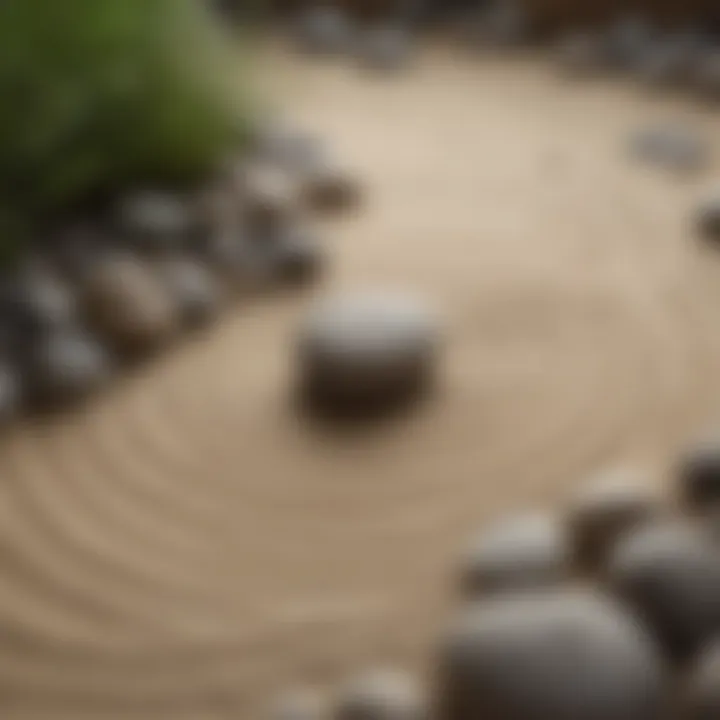 Zen garden with raked sand and stones