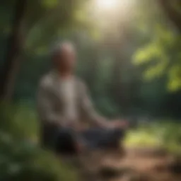 Person meditating in peaceful nature setting