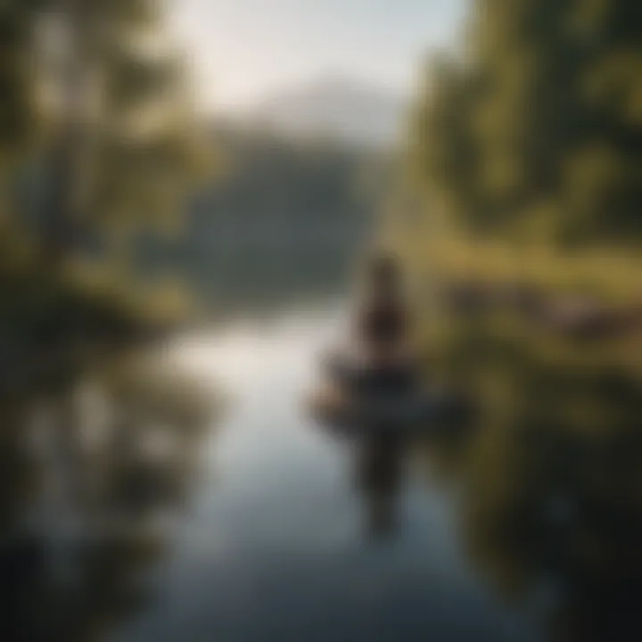 Person meditating by a tranquil lake