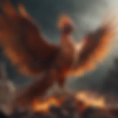 Conceptual representation of resilience and adaptability through a phoenix rising from the ashes