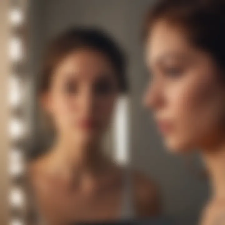 A person gazing thoughtfully at a mirror