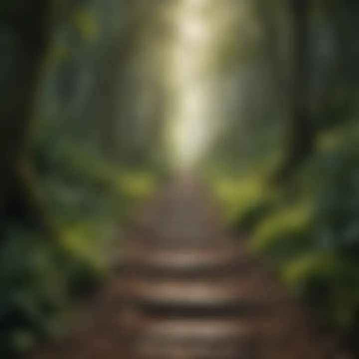 A lush pathway leading into a vibrant forest, representing personal growth