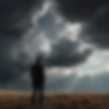 Visual metaphor of dark clouds hovering over a person, depicting the shadow of unexplained sadness