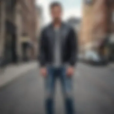 Urban Edge An urban street style enthusiast in a sleek bomber jacket and distressed jeans