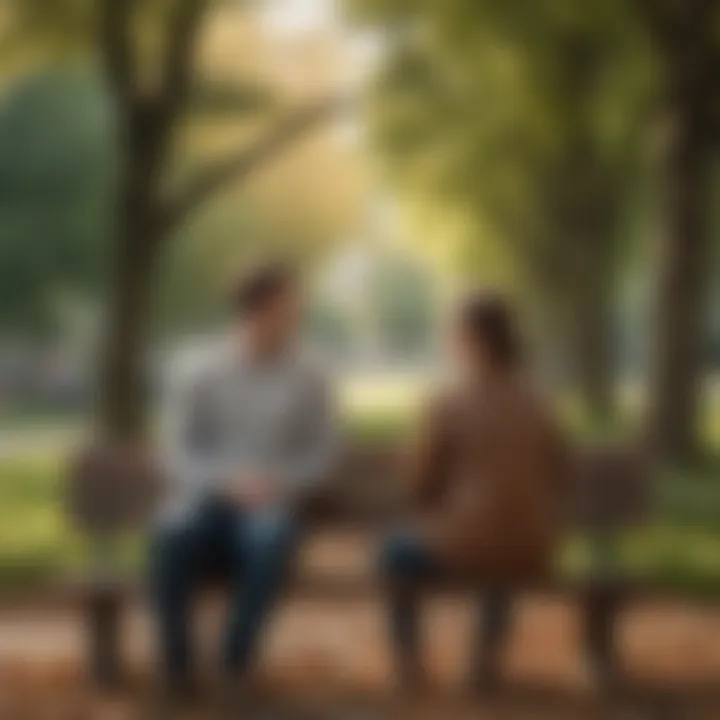 Two friends engaged in deep conversation on a park bench