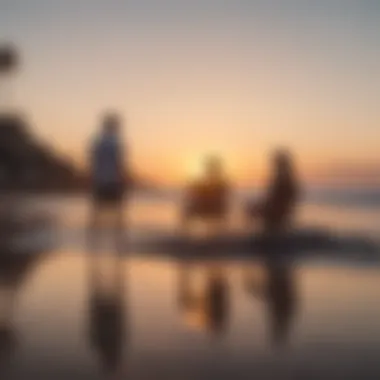 Two friends enjoying a peaceful sunset by the beach