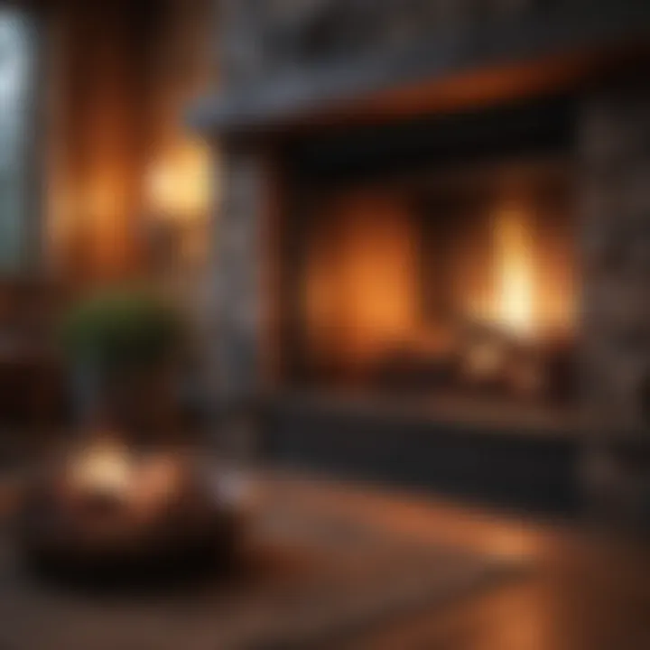 Cozy fireplace crackling softly in a cabin