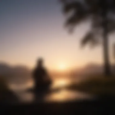 Silhouette of a person meditating outdoors at sunrise