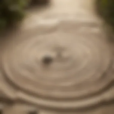 Zen garden with raked patterns in sand