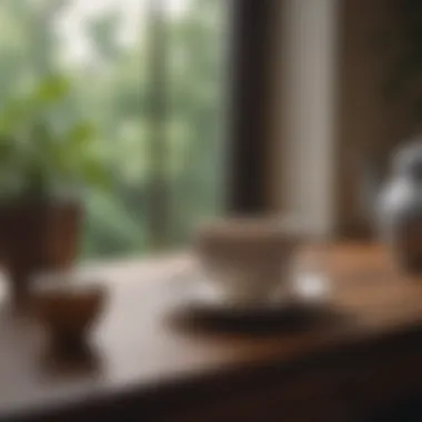A serene environment with a person enjoying a cup of tea