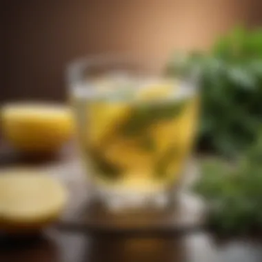 Soothing cup of herbal tea with fresh herbs and lemon slices