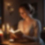 Elegant woman reading love message by candlelight