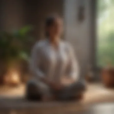 An individual practicing meditation in a peaceful environment.