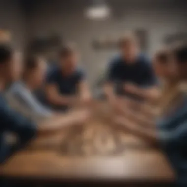 A diverse group of colleagues participating in a team-building exercise.