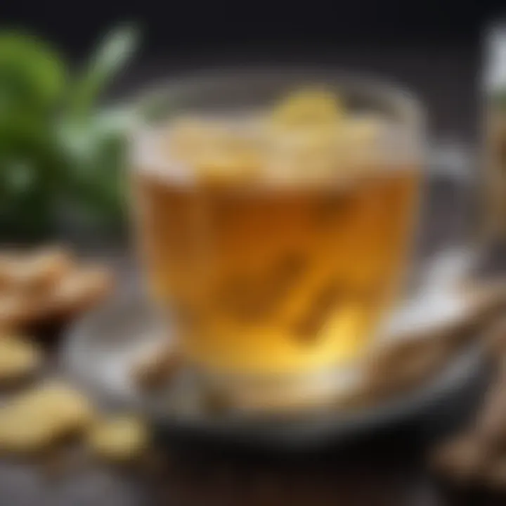 A herbal tea preparation with ginger, depicting its potential health benefits.