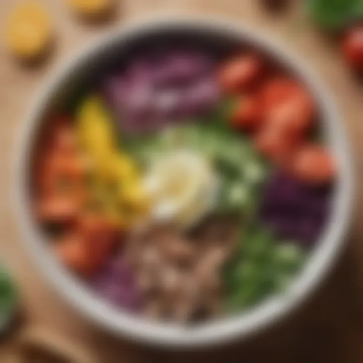 A colorful salad bowl with assorted fresh ingredients