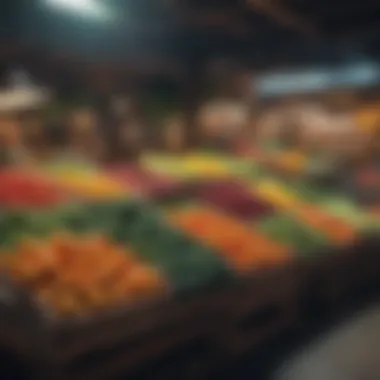 A vibrant fruit and vegetable market stall