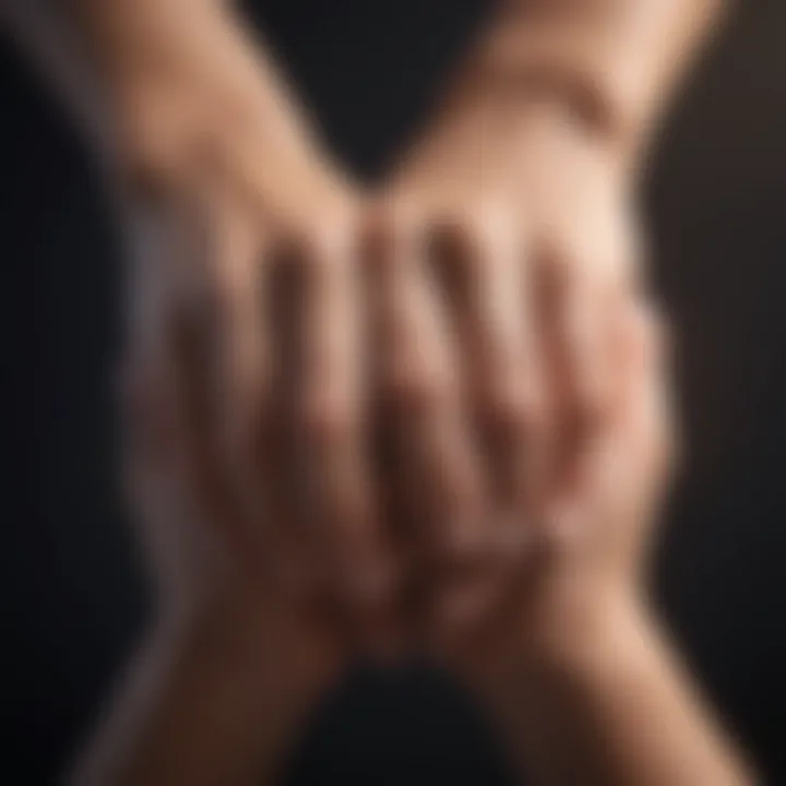 Close-up of intertwined fingers symbolizing unity