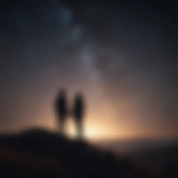 Silhouettes of a couple under the starry night sky